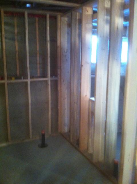 The start of this Tile Shower System ! <br>Framed in 2 X 6 and plumbing rough in for drain.